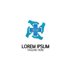 Cross Medical Logo With Hand Care. Medical Secure Logo Template Design Vector