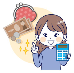 女性、お金、財布