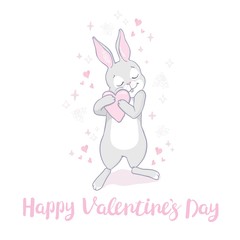Valentines Day bunny rabbit with red heart that says