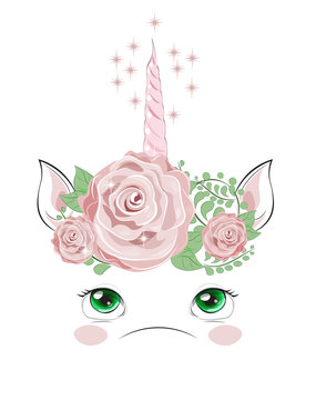 horn of unicorn with green eyes and flowers