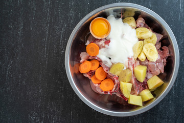 Barf, raw food for adult dog.