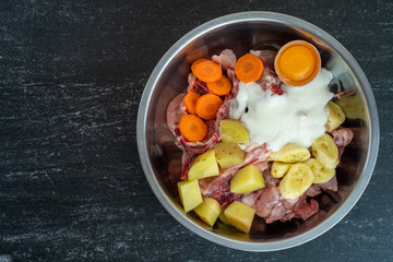 Barf, raw food for adult dog.