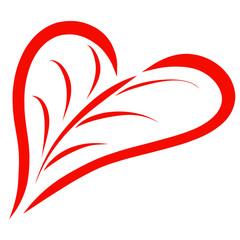 red heart in the form of a leaf of a plant