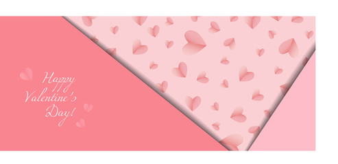 Valentine's day banner. Background with paper cut effect and gradients hearts. Copy space for your text. Gift card, advertising, poster conceptual model.