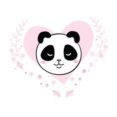 love the panda with the heart on a white background