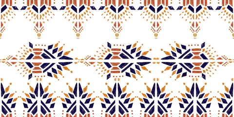 Fotobehang Modern style ikat color etnical tribal hand - drawn pattern navajo motif for packing, wallpaper, batik © WI-tuss