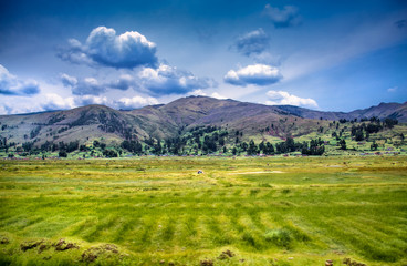 Beautiful landscapes on the road between Puno and Cosco , Peru.
