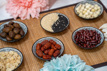Multi kind of Beans on wooden mat