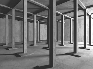 Dark concrete empty room. Modern architecture design