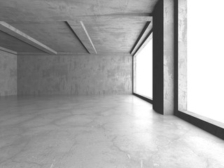 Dark concrete empty room. Modern architecture design. Urban textured background. 3d render illustration