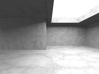 Dark concrete empty room. Modern architecture design