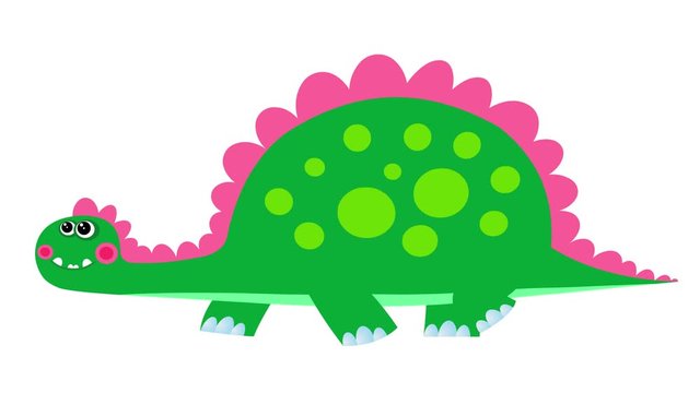 Cartoon dinosaur stegosaur 2 flat design walking cycle. Alpha matte included. Cute 2d hand made prehistoric yellow animal character animation good for any use. 