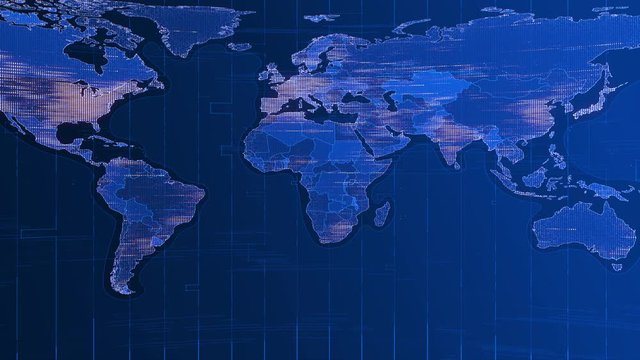 seamless loop 4K motion graphics background of the abstract digital world map spinning. Great for news, current events and business.