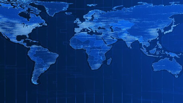 seamless loop 4K motion graphics background of the abstract digital world map spinning. Great for news, current events and business.