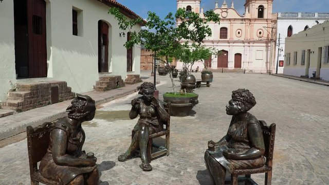 Martha Jimenez Perez Sculptures and Nuestra Senora del Carmen Church, Plaza del Carmen, Camaguey, Camaguey Province, Cuba