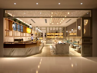 Keuken spatwand met foto 3d render of modern cafe and restaurant © murattellioglu