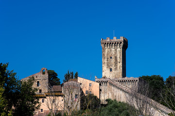 Fototapeta na wymiar The beautiful medieval fortress of Vicopisano, Pisa, Tuscany, Italy, on a beautiful sunny day and blue skies