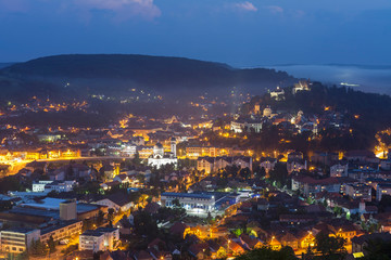Fototapeta na wymiar Sighisoara medieval town. night cityscape, Romania