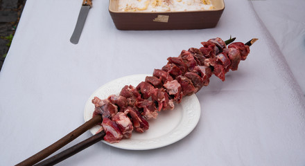 In Madeira the typical espetada is beef in a bay laurel skewer, seasond with salt, pepper, garlic...
