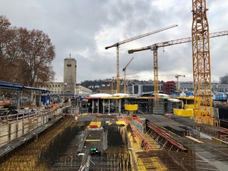Construction site at Stuttgart main station for the Stuttgart21 railway project where the main station is moved under ground, an expected 10 billion Euro project