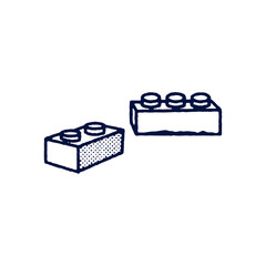 Meccano puzzle kit set on white paper backdrop. Freehand outline black color ink hand drawn design object logo emblem pictogram sketchy in modern art scribble comic style. Close up with space for text