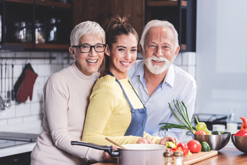 Happy family in kitchen