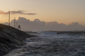 Waves hitting shores from winter storm