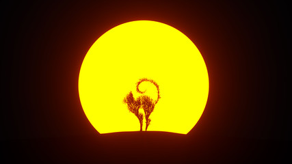 Silhouette of growing tree in a shape of a cat. Eco Concept. 3D rendering.