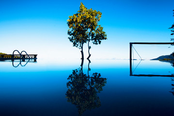 Infinity pool overlooking the mountains and in high elevation on a clear day