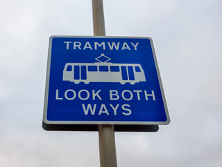 metro link tramway safety sign Manchester UK