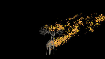 Growing Tree in a shape of a elk. Eco Concept. 3D rendering.