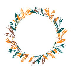 Round floral frame isolated on white background