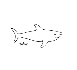 Relaxed shark doodle illustration isolated