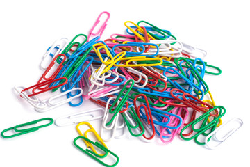 Colored push pins isolated on white background.