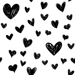 Heart doodles seamless pattern. Hand drawn love symbols, valentine's day hearts texture.