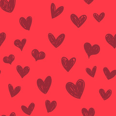 Heart doodles seamless pattern. Hand drawn love symbols, valentine's day hearts texture.