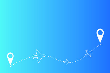 Travel plan. Vacation airplane flight route with start and finish points. Vector illustration