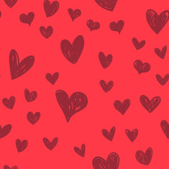 Fototapeta na wymiar Heart doodles seamless pattern. Hand drawn love symbols, valentine's day hearts texture.