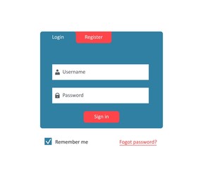 Member registration form for the user. Account registration and login page. Vector isolated on white background.