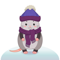 Winter vector illustration with cute possum.