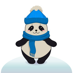 Winter vector illustration with cute panda.