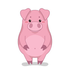 Childish vector illustration with cute pig.