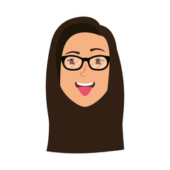 cute young woman head with eyeglasses character