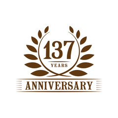 137 years logo design template. One hundred thirty seventh anniversary vector and illustration.