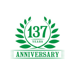 137 years logo design template. One hundred thirty seventh anniversary vector and illustration.