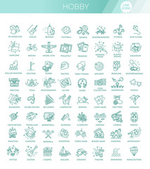 Hobbies and interest detailed line icons set in modern line icon style for ui, ux, web, app design - obrazy, fototapety, plakaty