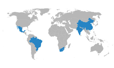G5 membership countries highlighted on world map. Light gray background. Diplomacy, trade, and polices.