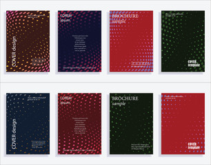 Minimalistic cover design templates. Set of layouts for covers of books, albums, notebooks, reports, magazines. Line halftone gradient effect, flat modern abstract design. Geometric mock-up texture