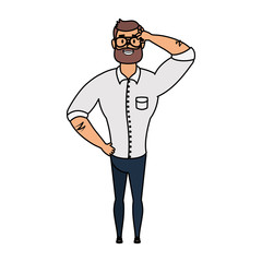 young man with beard and glass character