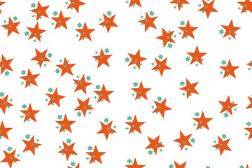 Seamless simple geometric pattern with many stars. raster repeating texture of Lush Lava orange and Aqua Menthe mint stars. Best for greeting card, textile, cloth, banner or Wrapping Paper